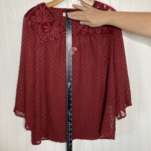 Style & Co NWT Womens Med Eyelet Red 2-pc 3/4 Bell Sleeve Velvet Sheer Tunic Top - Picture 11 of 13